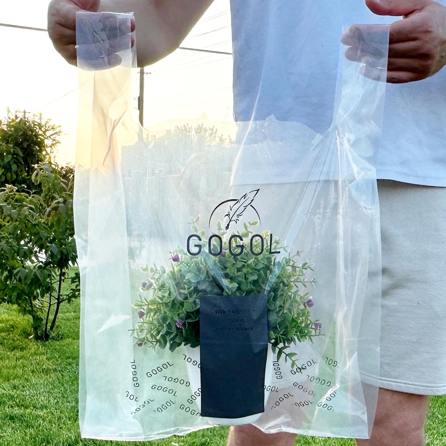 T-shirt bag with a logo 40х16х60cm (15.7x6.3x23.6in) Transparent