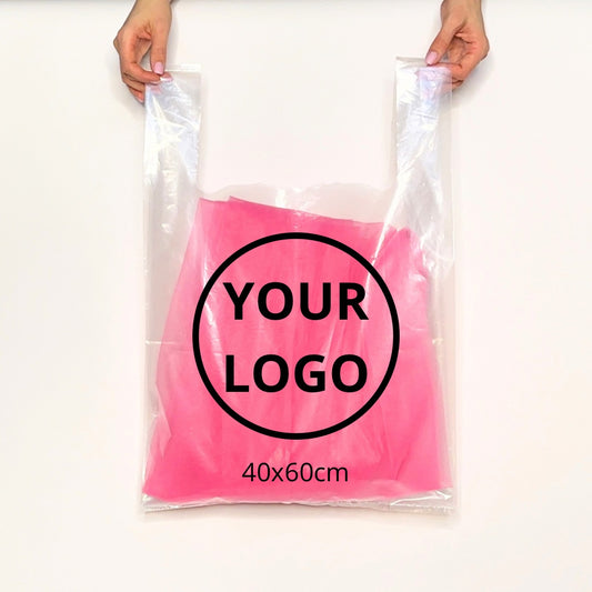 T-shirt bag with a logo 40х16х60cm (15.7x6.3x23.6in) Transparent