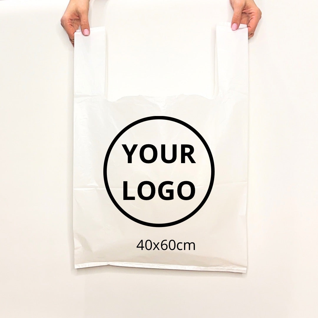 T-shirt bag with a logo 40х16х60cm (15.7x6.3x23.6in) White