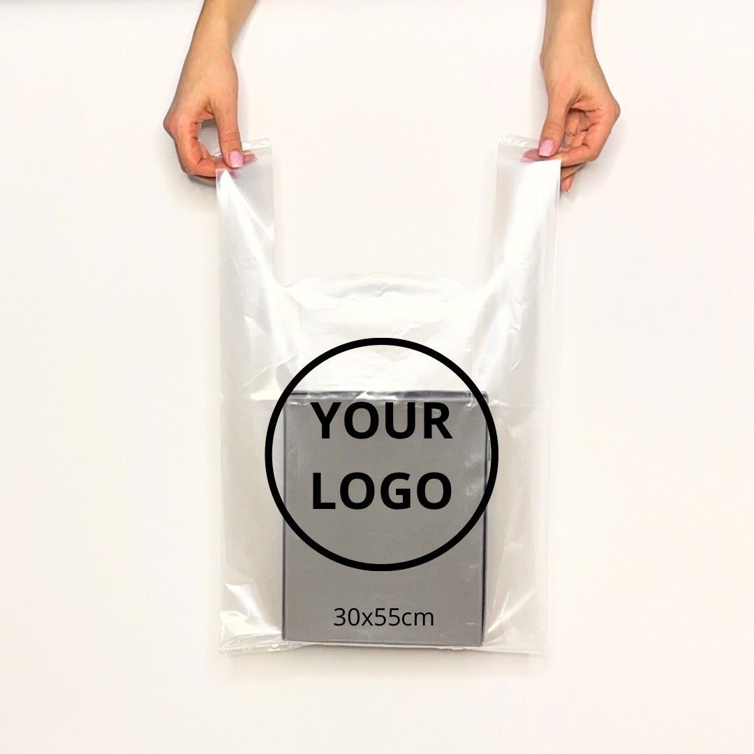 T-shirt bag with a logo 30х14х50cm (11.8x5.5x19.6in) Transparent