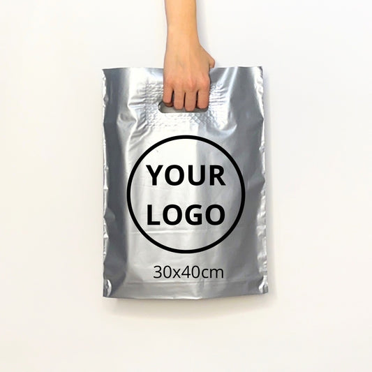 Custom Plastic Shopping Bags 30x40cm (11.8x15.7in) Silver