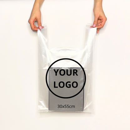 T-shirt bag with a logo 30х14х50cm (11.8x5.5x19.6in) Transparent